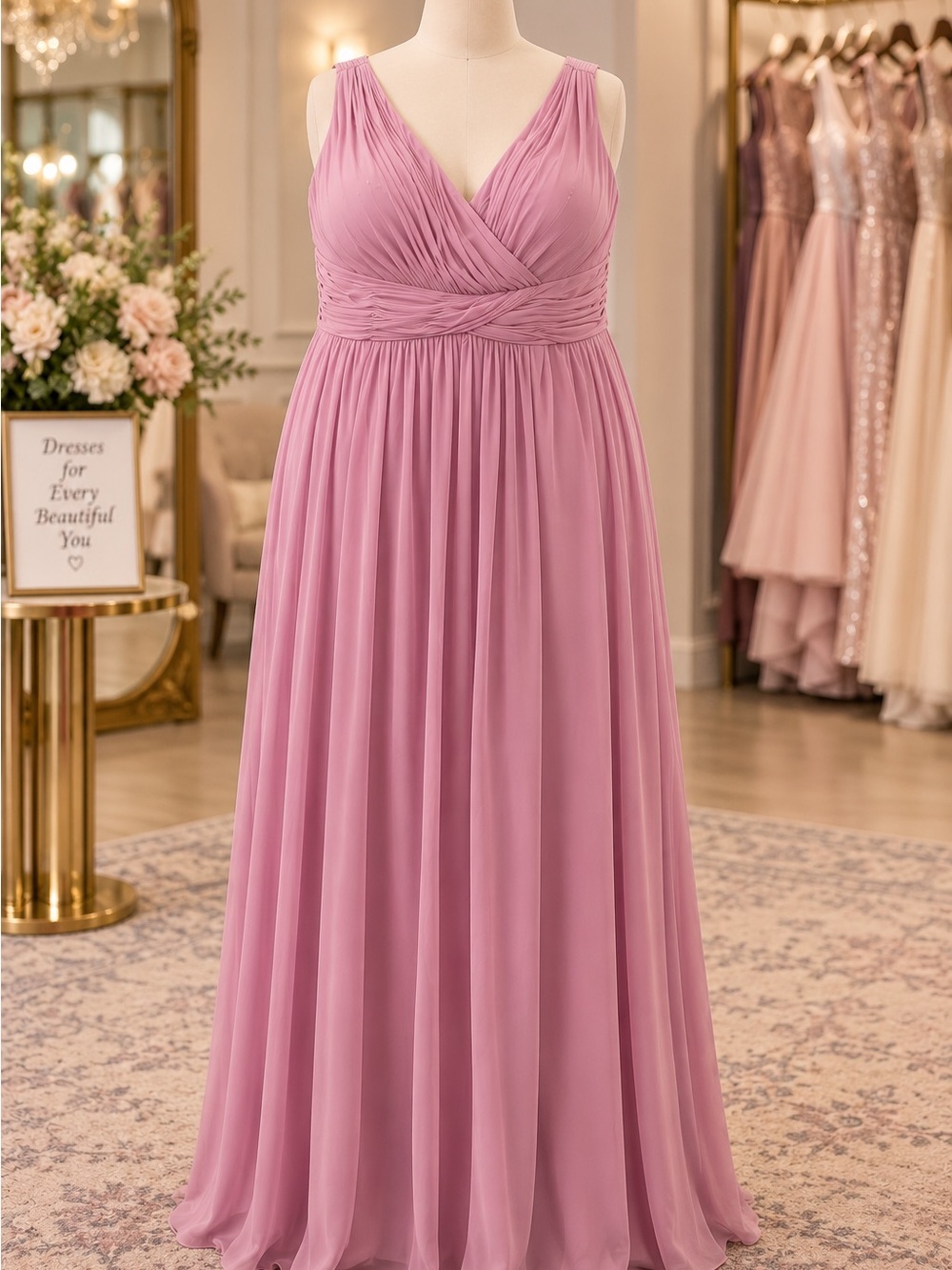 Pretty Maids Rose Pink Chiffon V-Neck Maxi Dress - Size 24